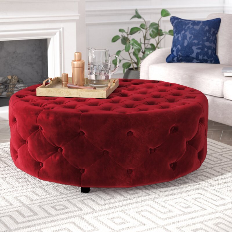 Red deals velvet ottoman