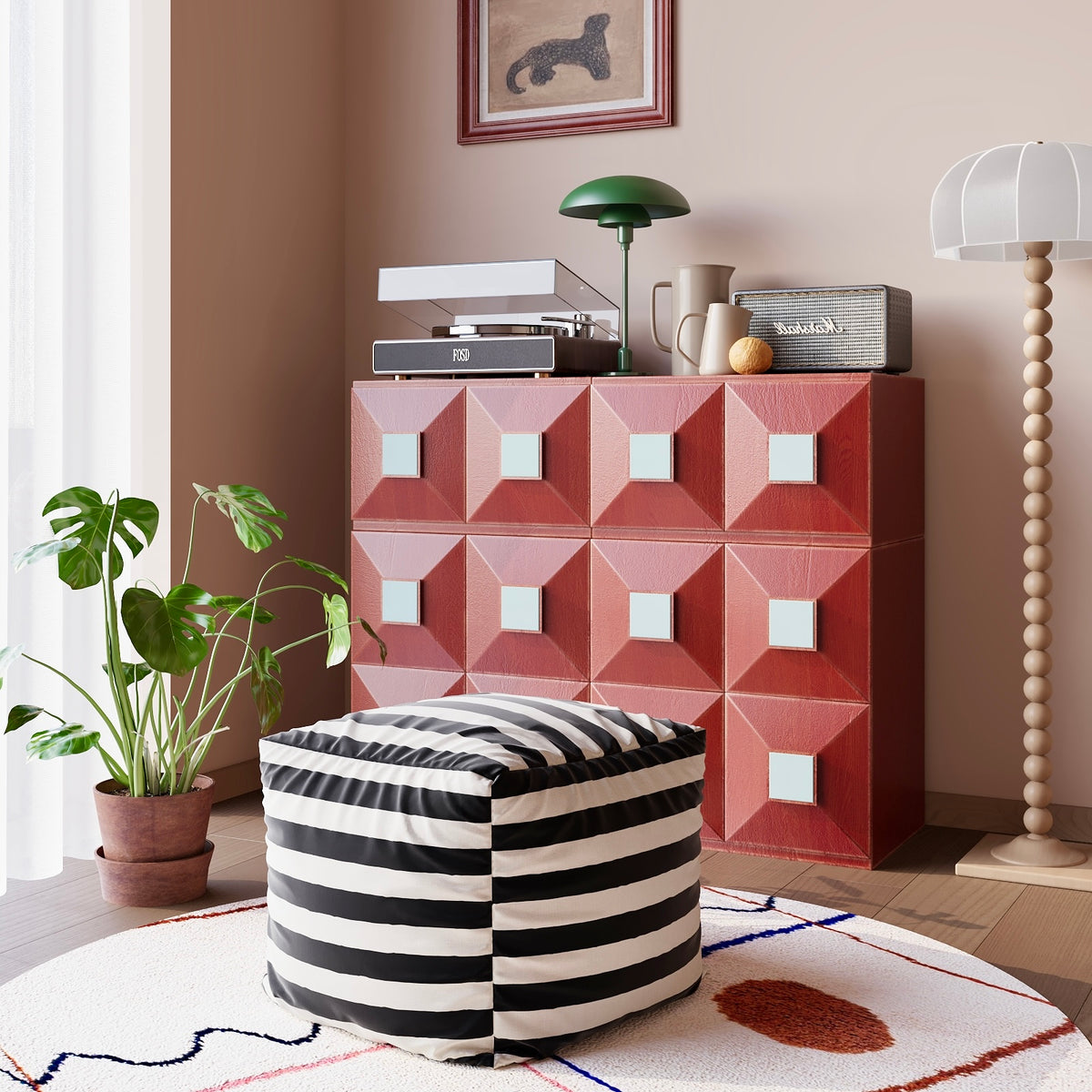 Zebra Pouf (Black)