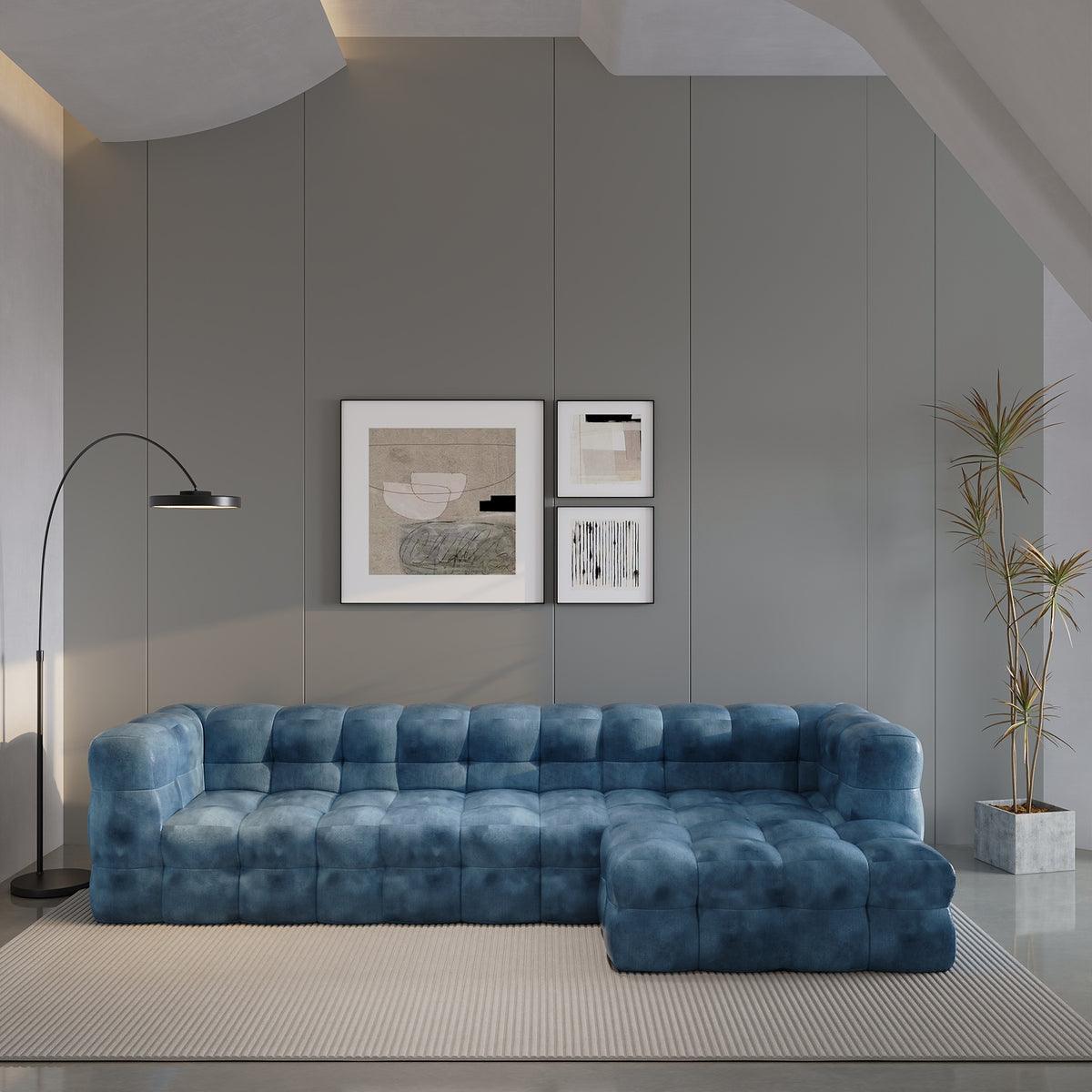 Veyron L-Shape Sofa / Cotton Velvet