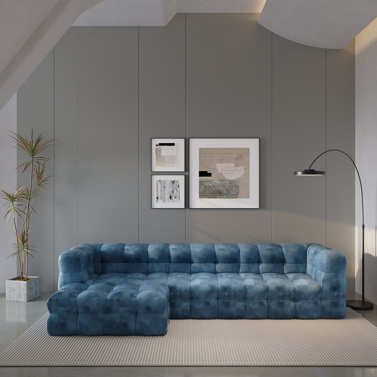 Veyron L-Shape Sofa / Cotton Velvet