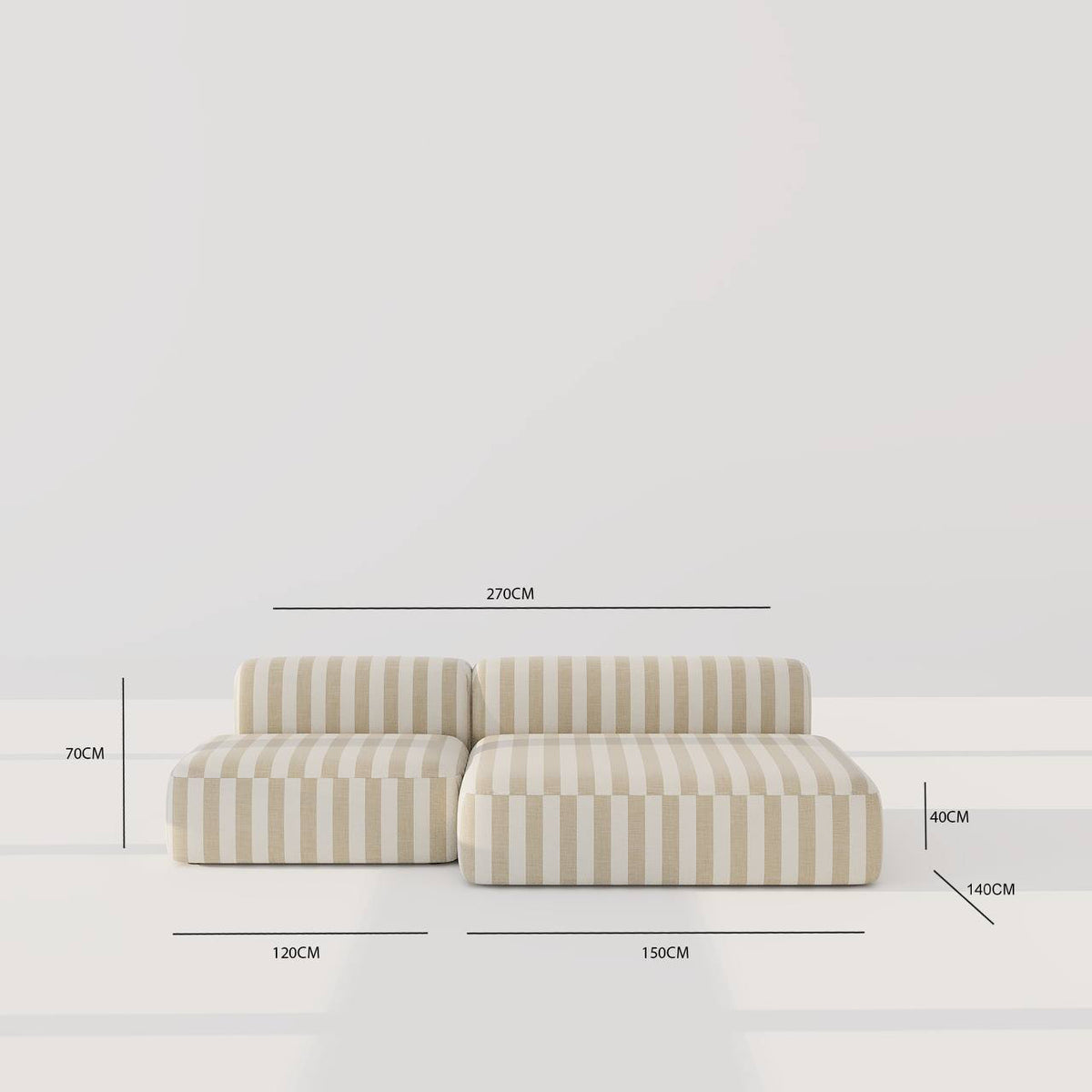 Aurelio Sofa 3S / White & Beige Satin