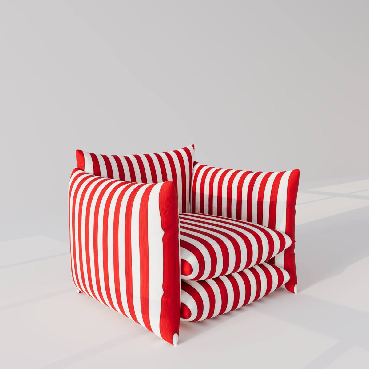 Pillows Armchair / Stripped Red Satin