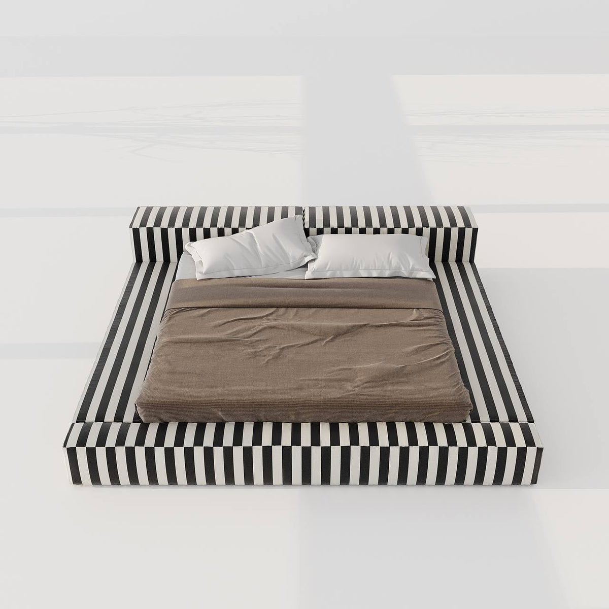 XO Platform Bed / White & Black Satin
