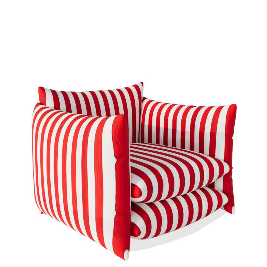 Pillows Armchair / Stripped Red Satin
