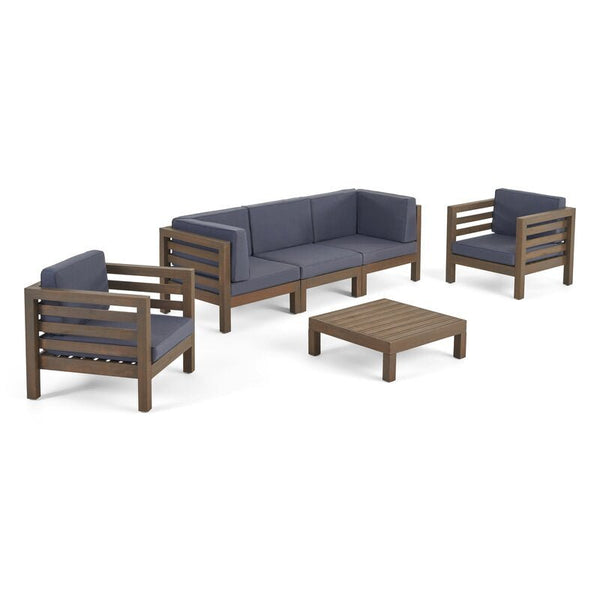 Brown Teak / Dark Blue Seating